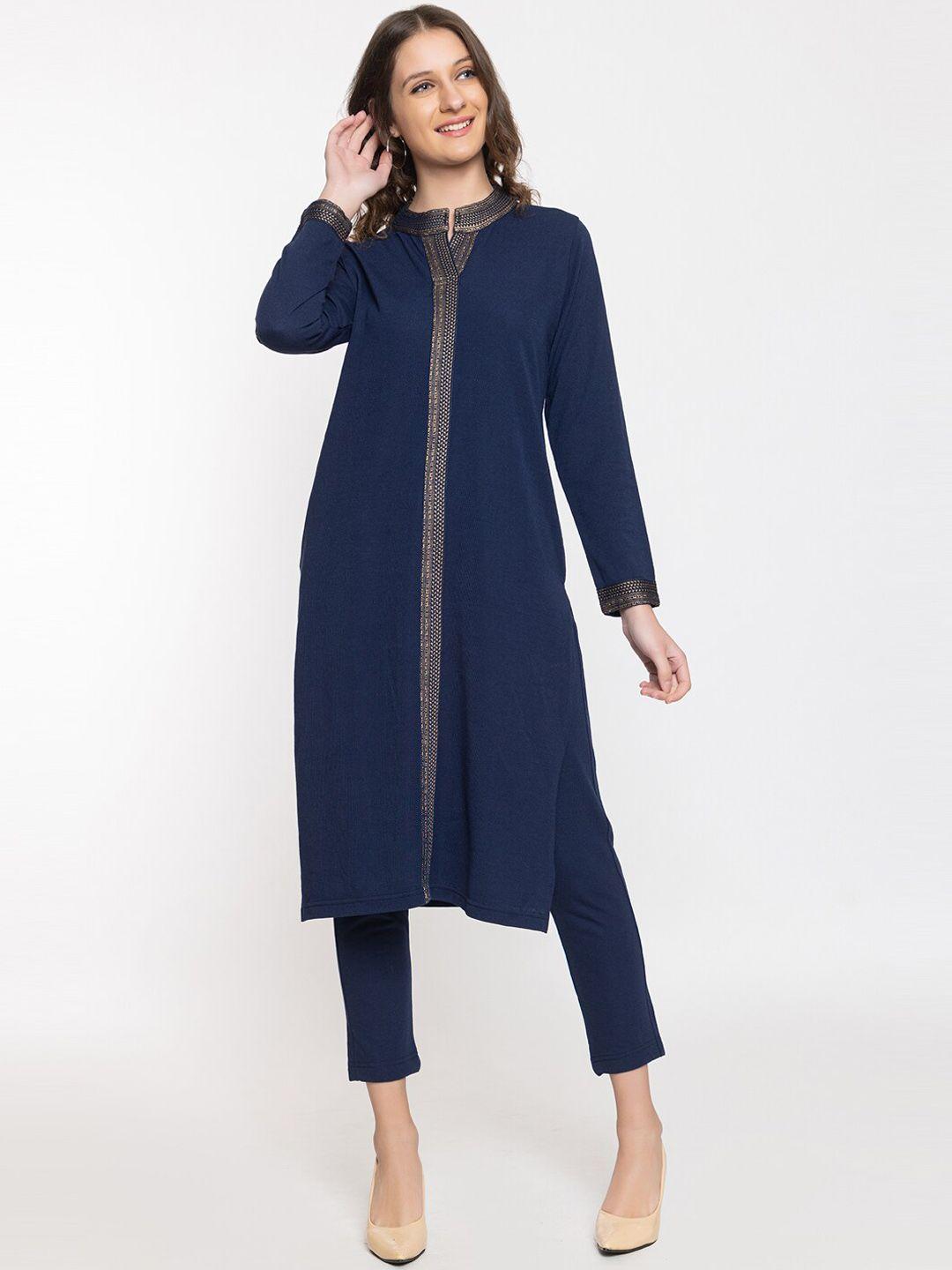 keiko mandarin collar straight kurta with trousers