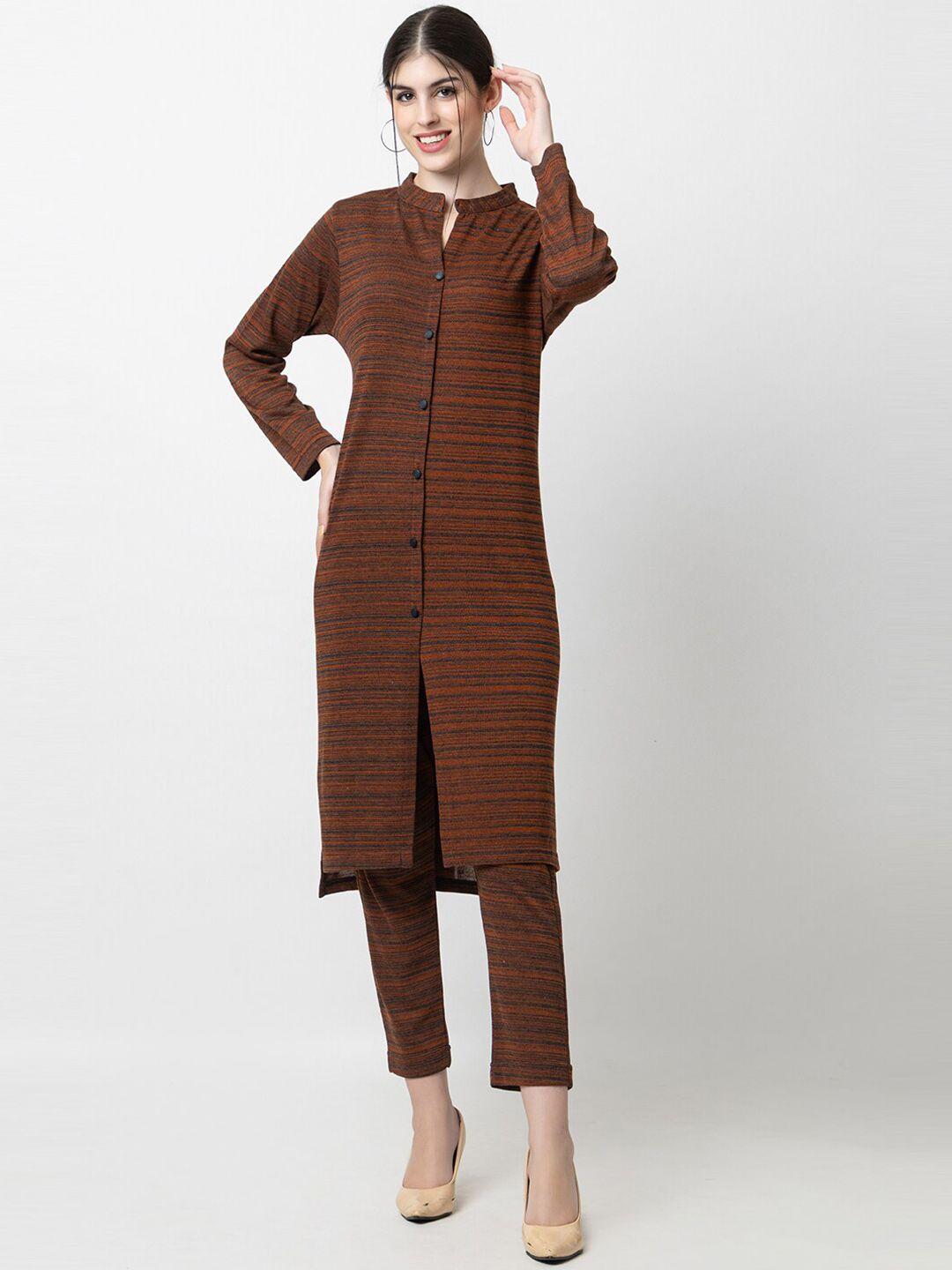 keiko striped mandarin collar regular kurta with trousers