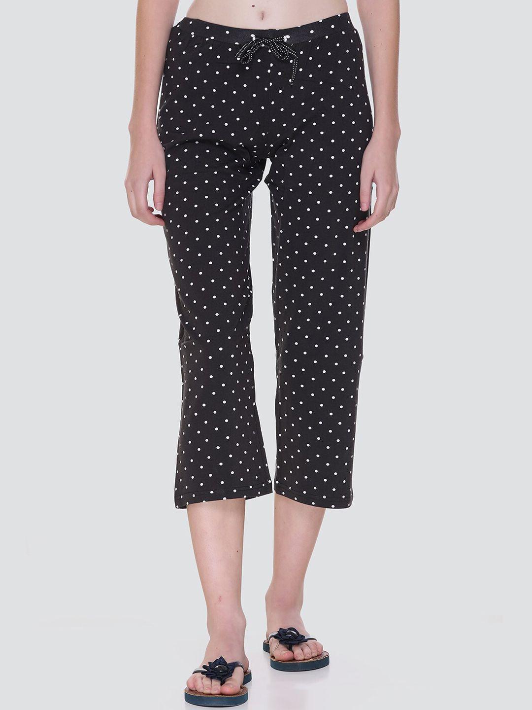 keiko women black printed cotton lounge pants