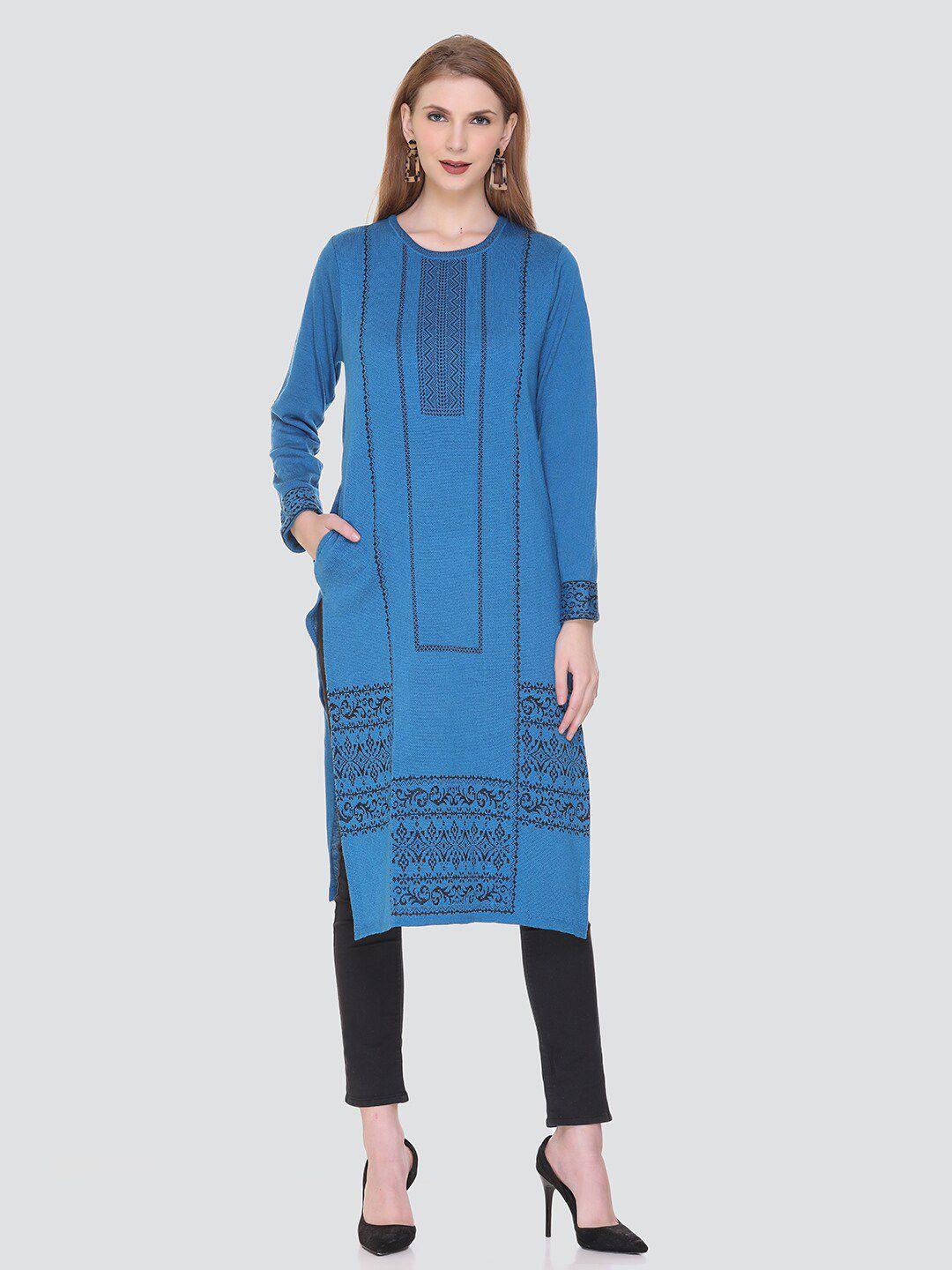 keiko women blue & black ethnic motifs printed kurta