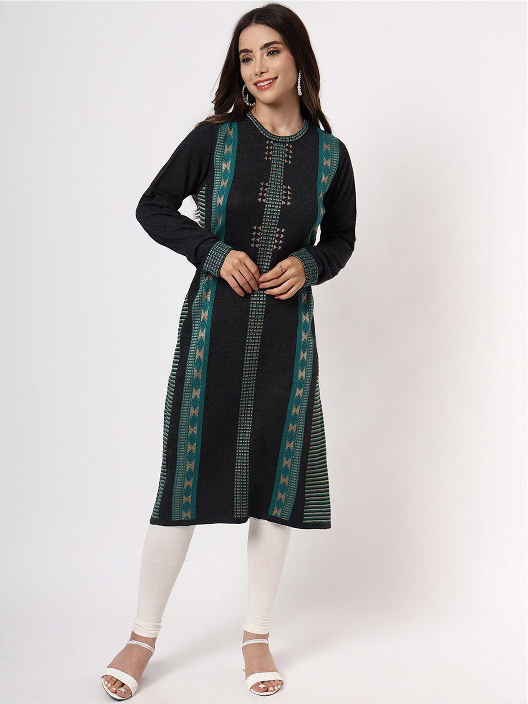 keiko women charcoal ethnic motifs printed kurta