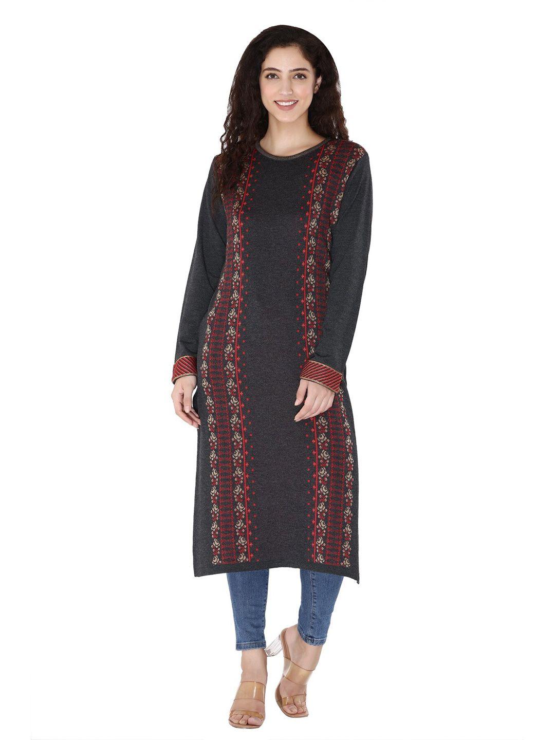 keiko women charcoal geometric kurta