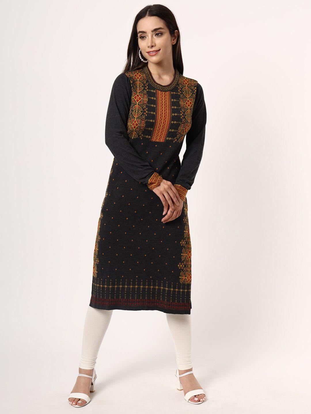 keiko women charcoal geometric printed kurta