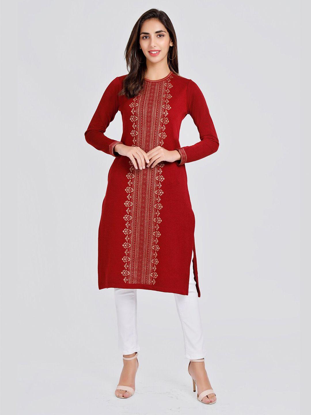 keiko women ethnic motifs jacquard round neck cotton kurta