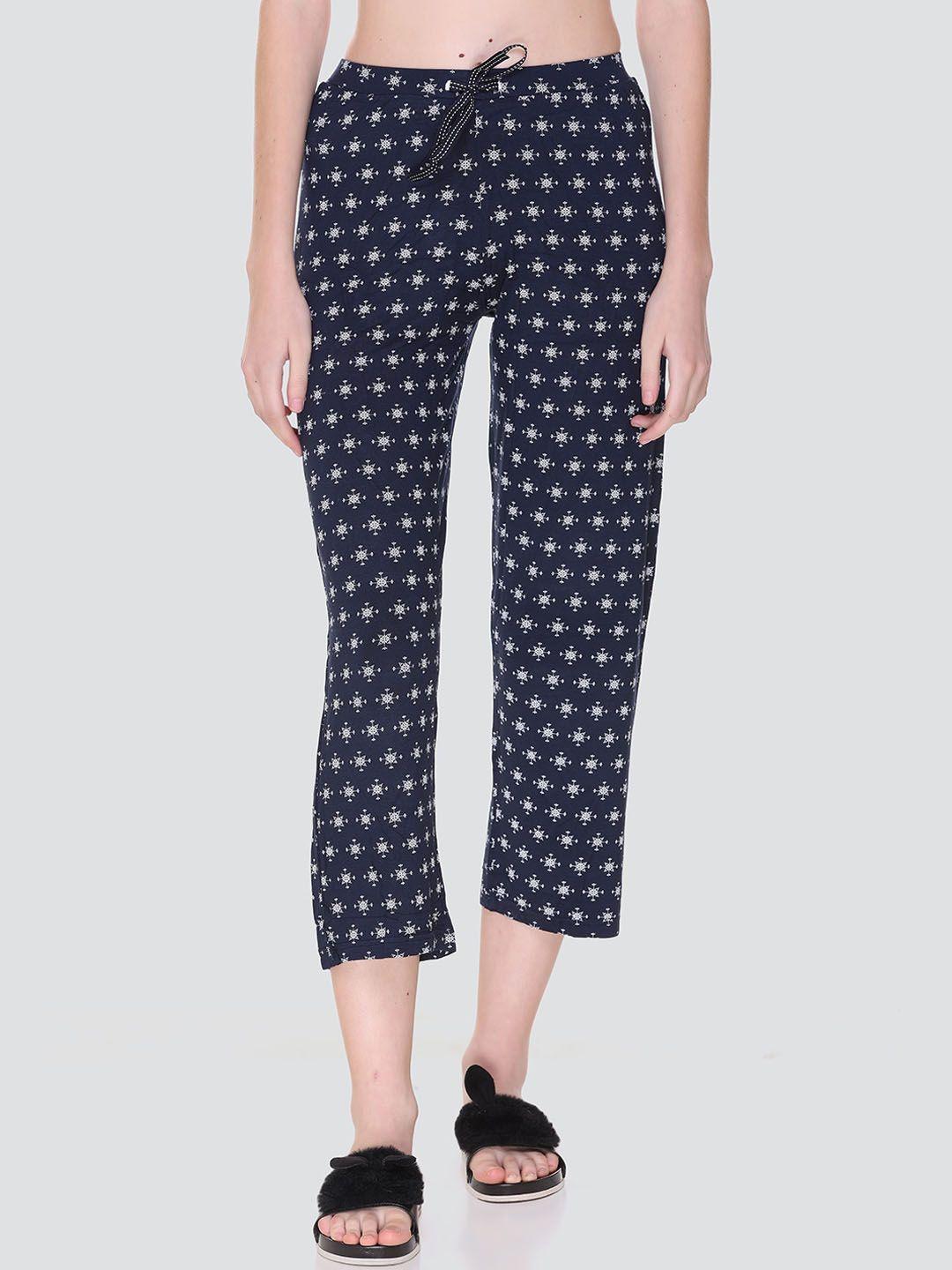 keiko women navy blue conversational printed cotton lounge pants