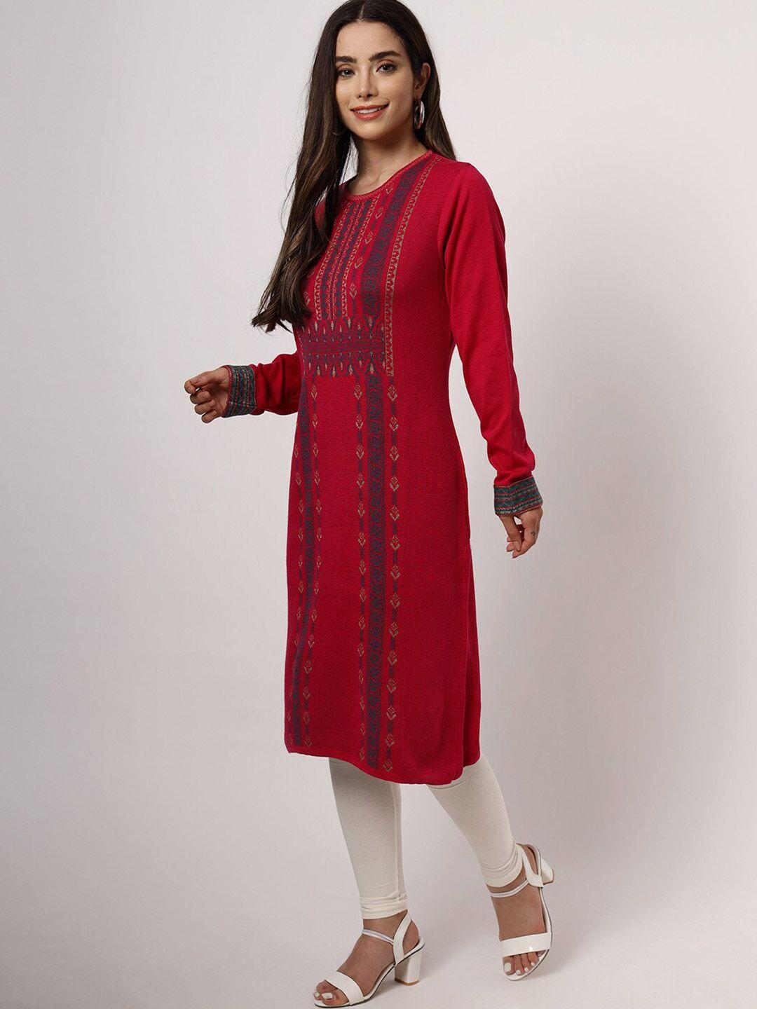 keiko women pink & black ethnic motifs printed kurta