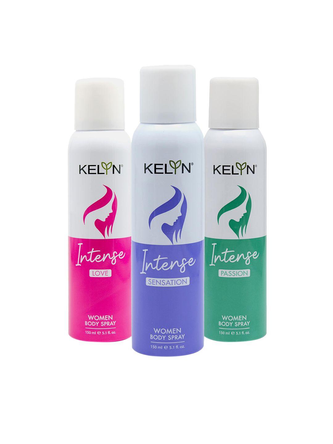 kelyn women set of long lasting intense love, sensation & passion body spray - 150 ml each