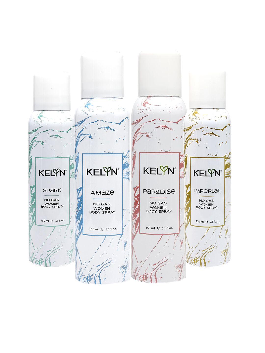 kelyn women set of no gas body spray-spark, amaze, paradise & imperial - 150 ml each