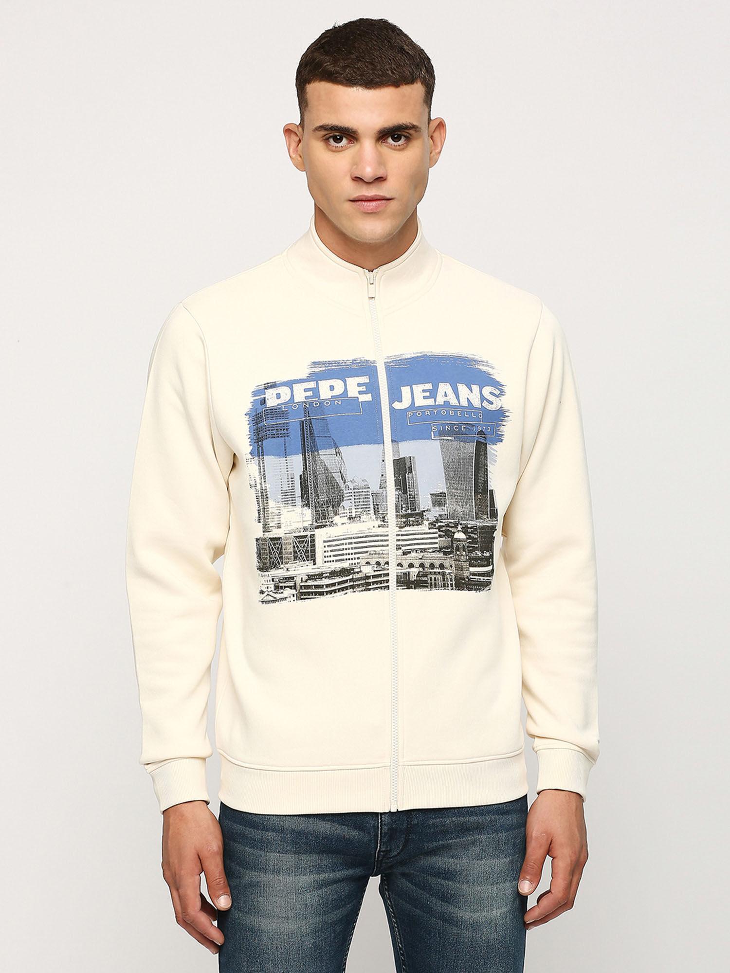 kemp graphic printed zip-thru sweatshirt off white