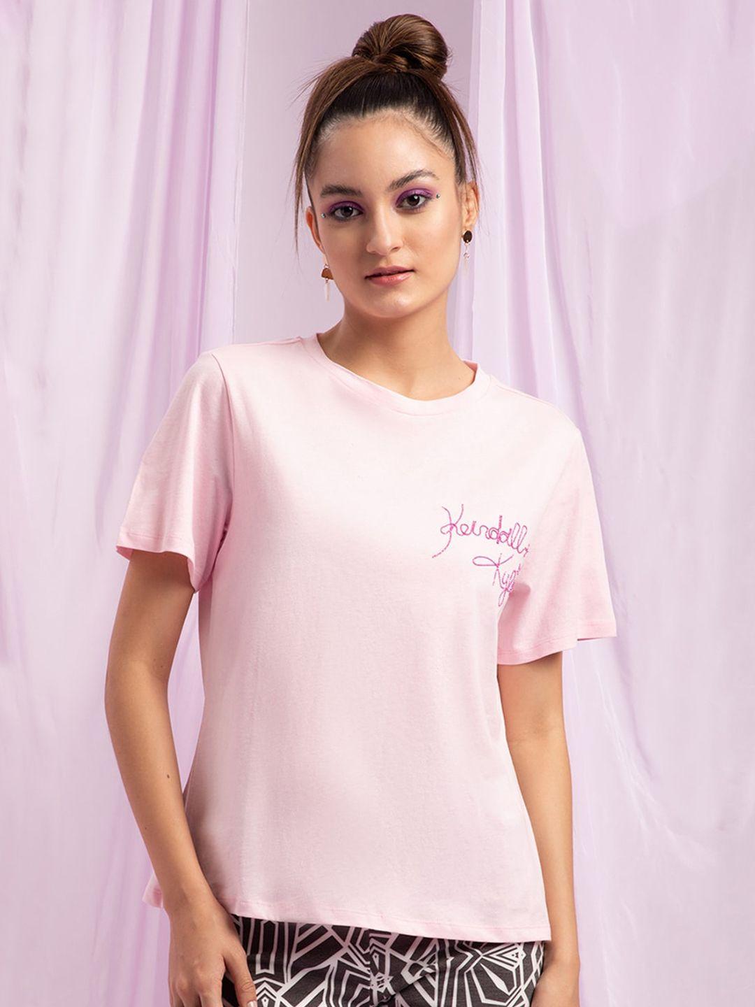 kendall & kylie women pink loose t-shirt