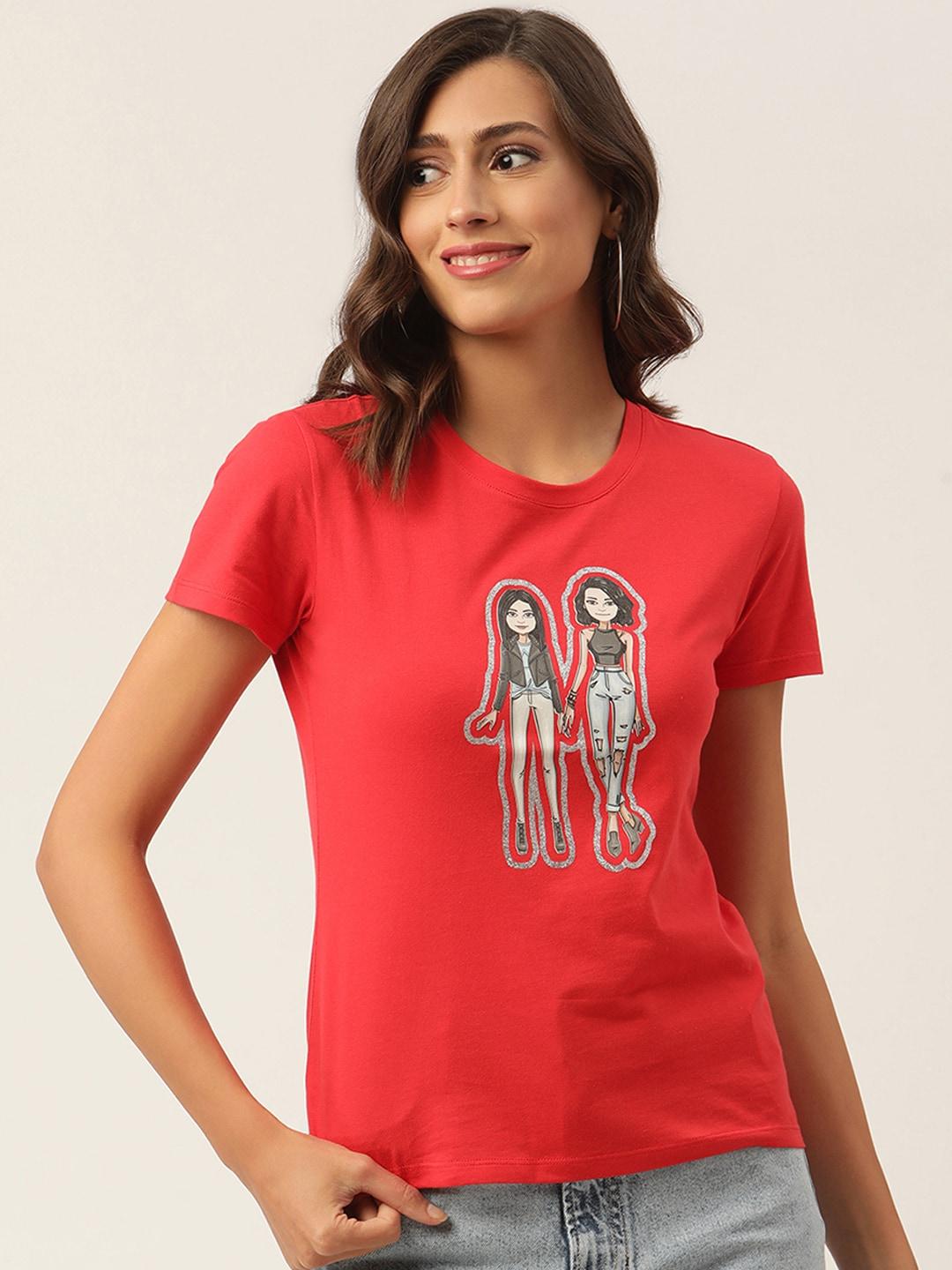 kendall & kylie women red printed t-shirt