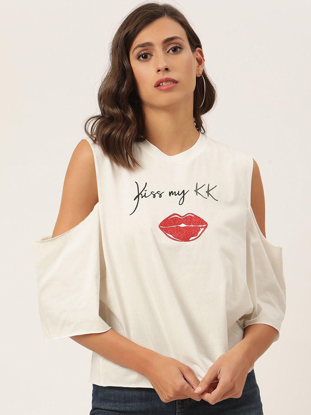 kendall & kylie women white pure cotton printed t-shirt
