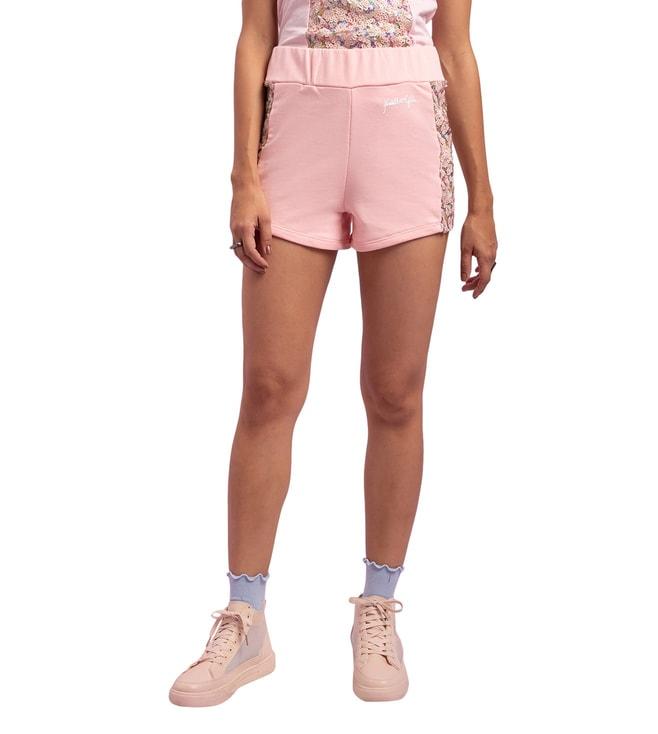 kendall + kylie light pink embellished slim fit shorts