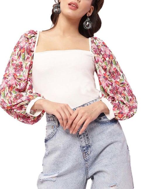 kendall + kylie white floral print top