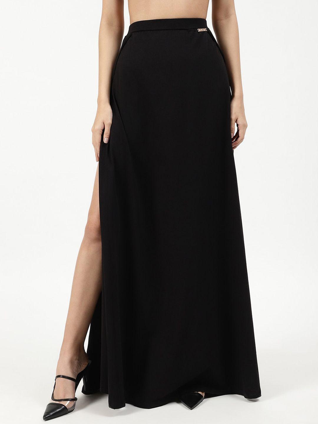 kendall & kylie women black solid pure cotton flared maxi skirt