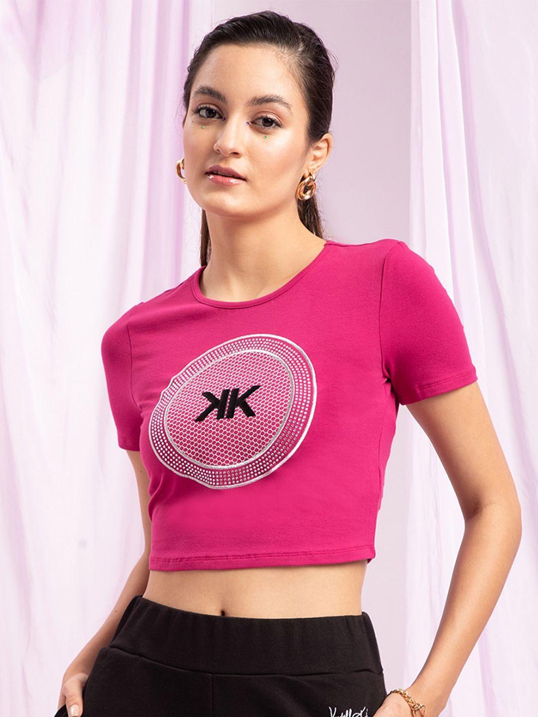 kendall & kylie women fuchsia slim fit t-shirt