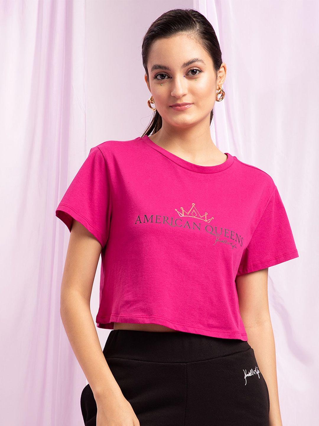 kendall & kylie women fuchsia typography printed loose t-shirt