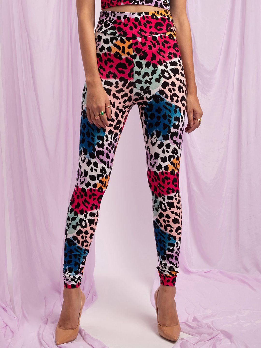 kendall & kylie women pink & blue printed ankle-length leggings