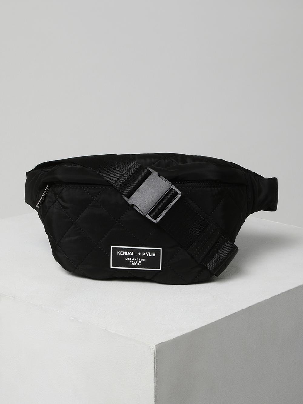 kendall & kylie womens black solid waist bag