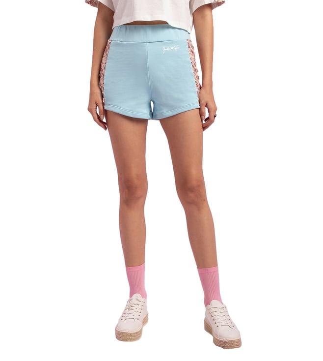 kendall + kylie baby blue embellished slim fit shorts