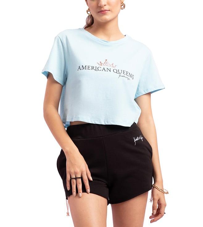 kendall + kylie baby blue printed loose fit t-shirt