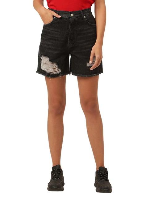 kendall + kylie black cotton distressed shorts