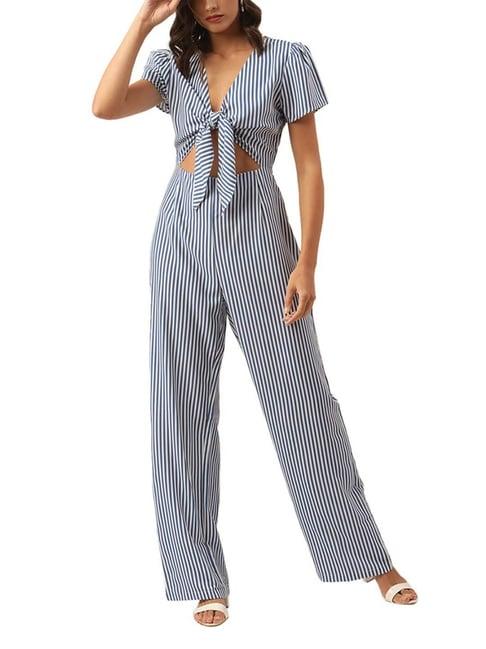 kendall + kylie blue & white cotton striped jumpsuit