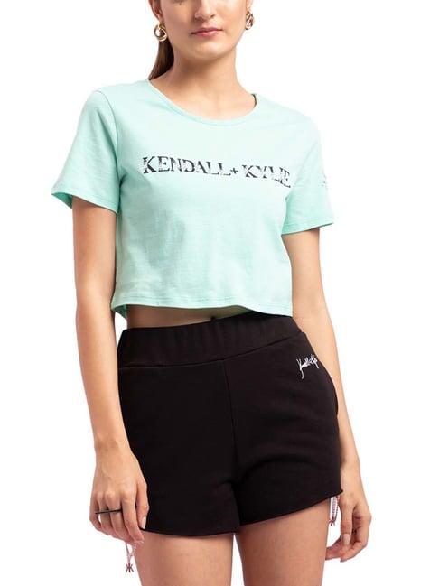 kendall + kylie green cotton printed crop top