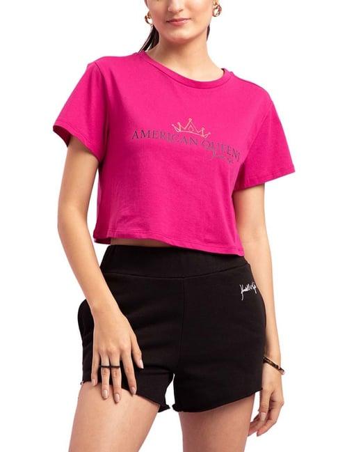 kendall + kylie pink cotton printed crop top