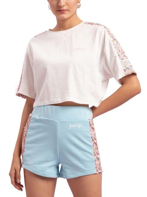 kendall + kylie white cotton embellished crop top