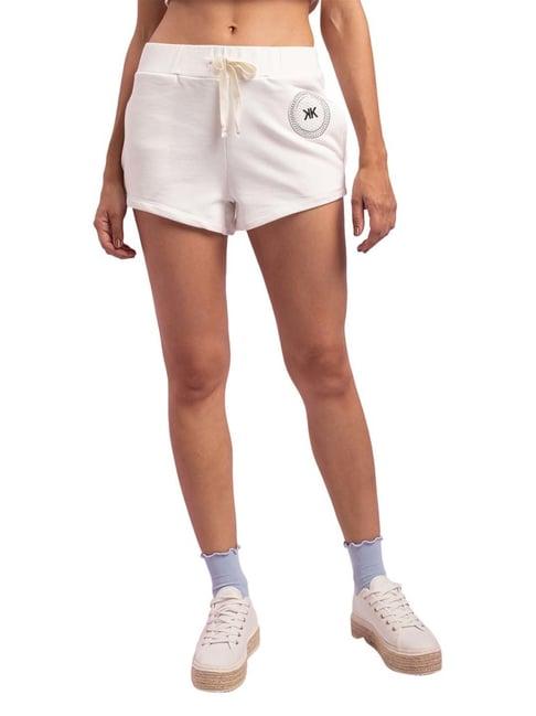 kendall + kylie white printed mid rise shorts