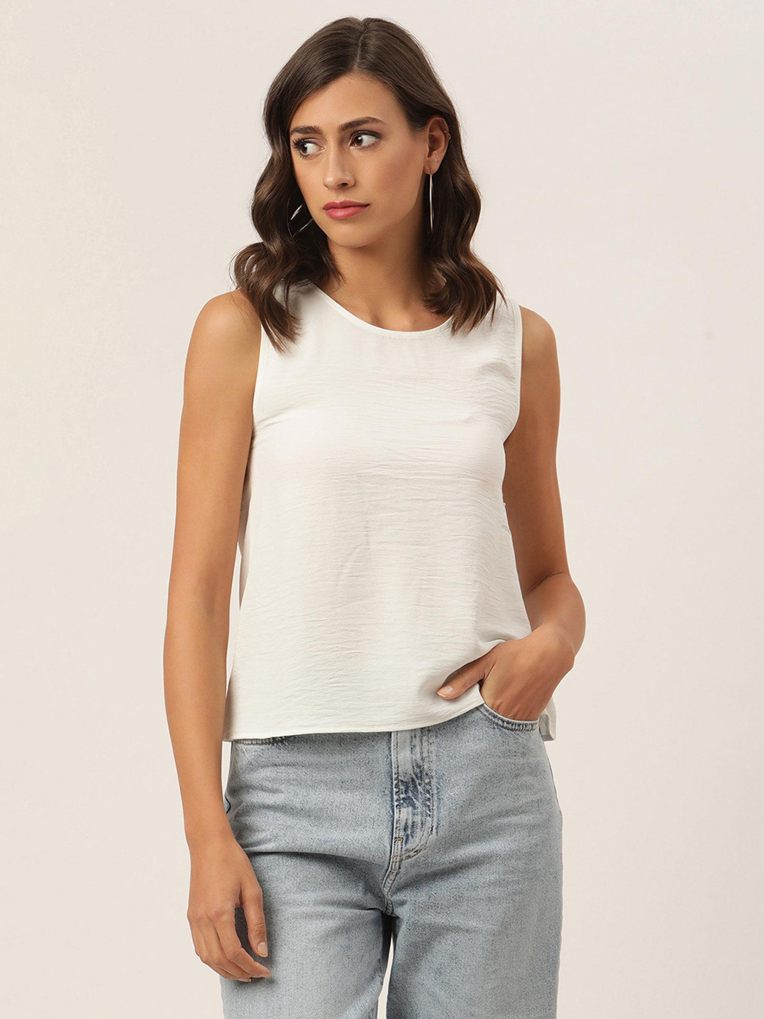 kendall + kylie white solid back cut out detail regular top