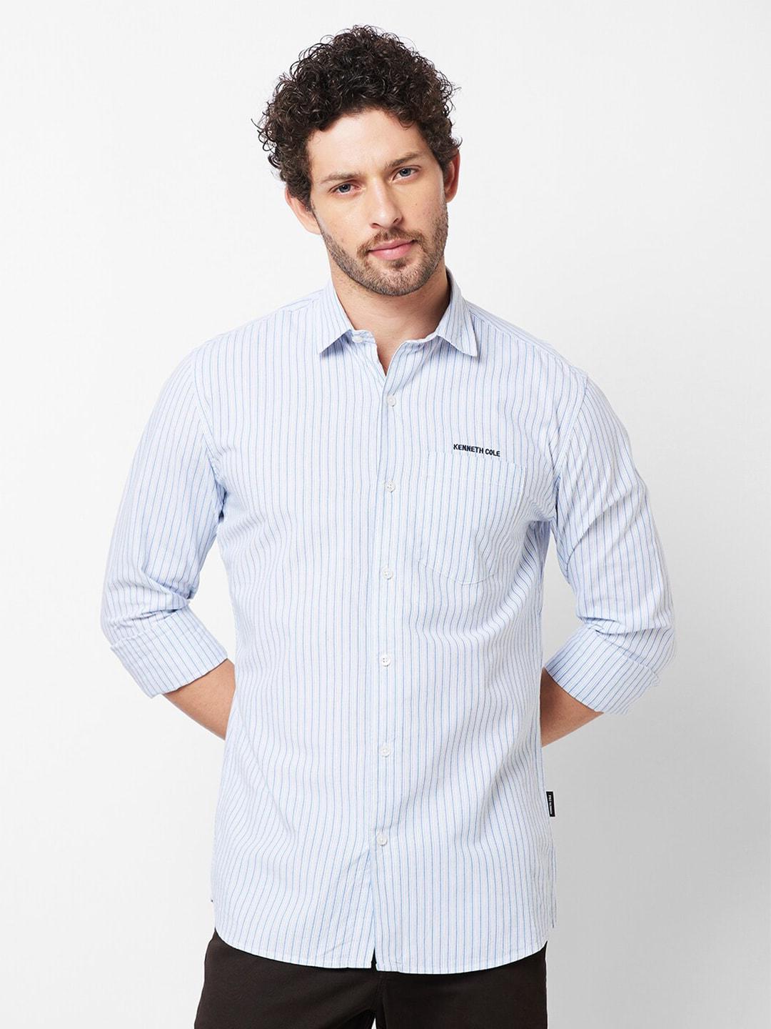 kenneth cole men white slim fit striped casual shirt