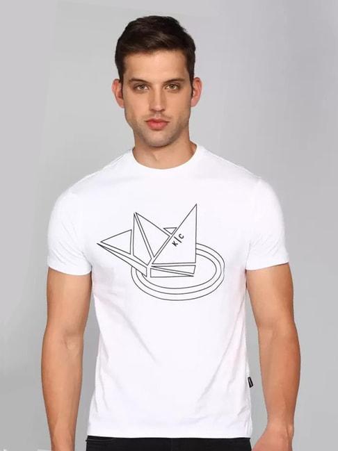 kenneth cole white slim fit printed crew t-shirt