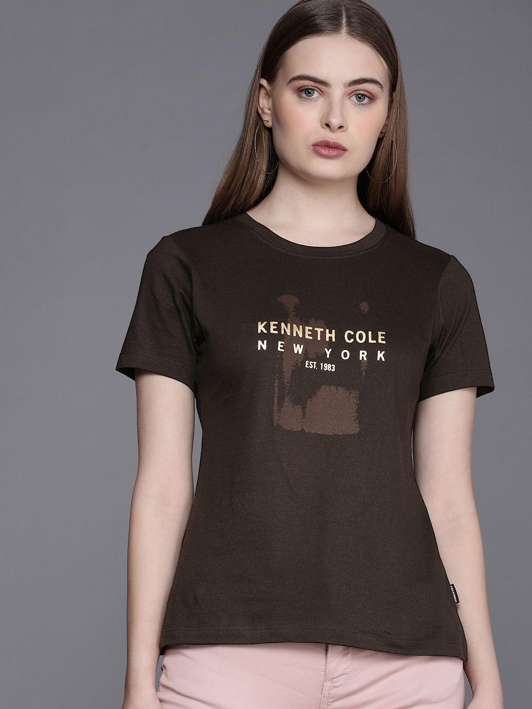 kenneth cole women brand logo printed pure cotton t-shirt