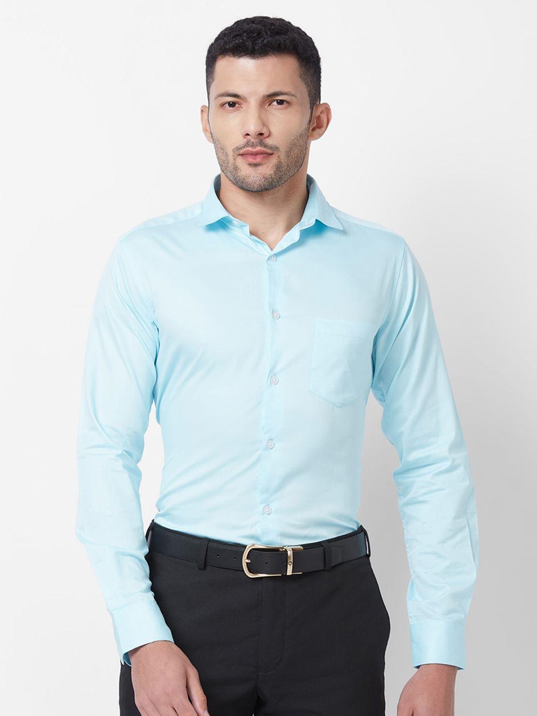 kenneth cole blue premium slim fit spread collar pure cotton formal shirt
