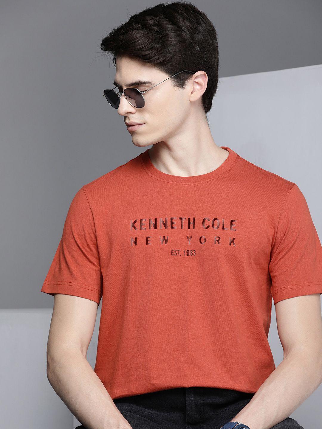 kenneth cole focal tee men ginger spice orange typography printed pure cotton t-shirt