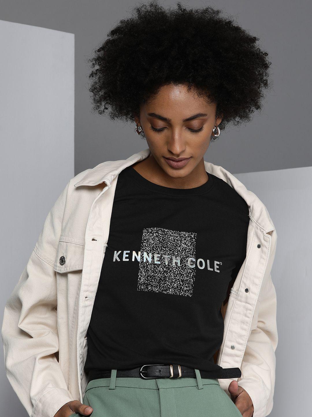 kenneth cole luz women black & white brand logo printed t-shirt