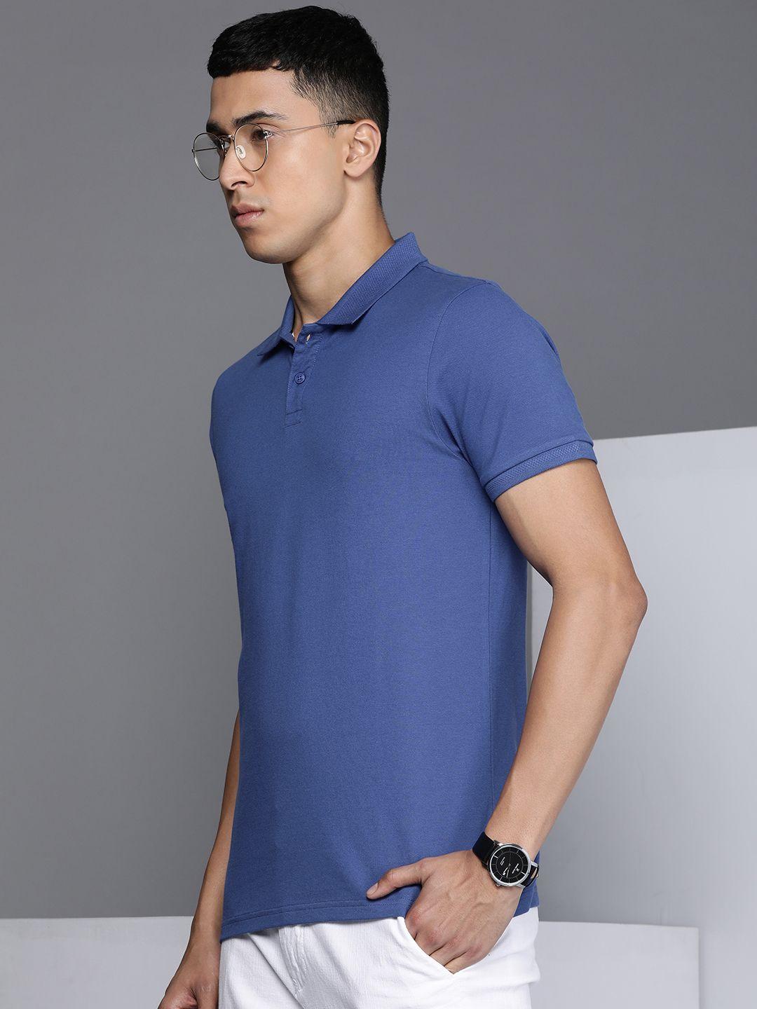 kenneth cole men blue solid polo collar t-shirt
