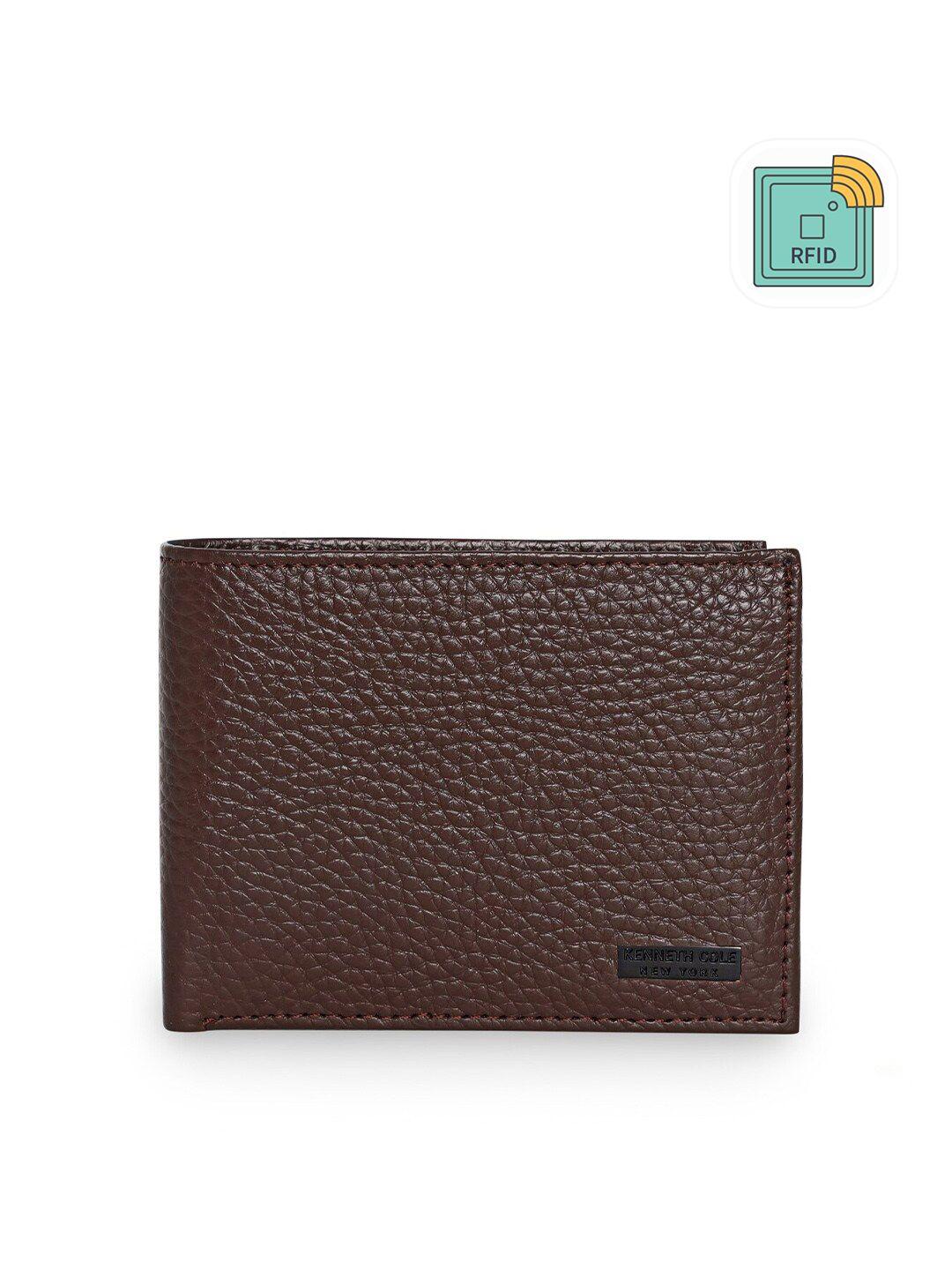 kenneth cole men brown textured leather two fold wallet with rfid