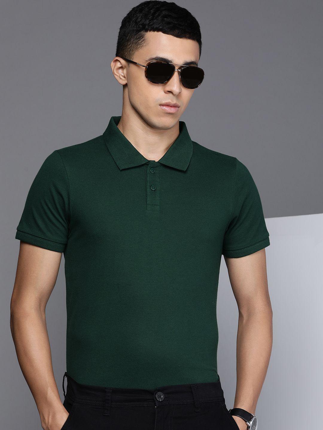 kenneth cole men green solid polo collar t-shirt