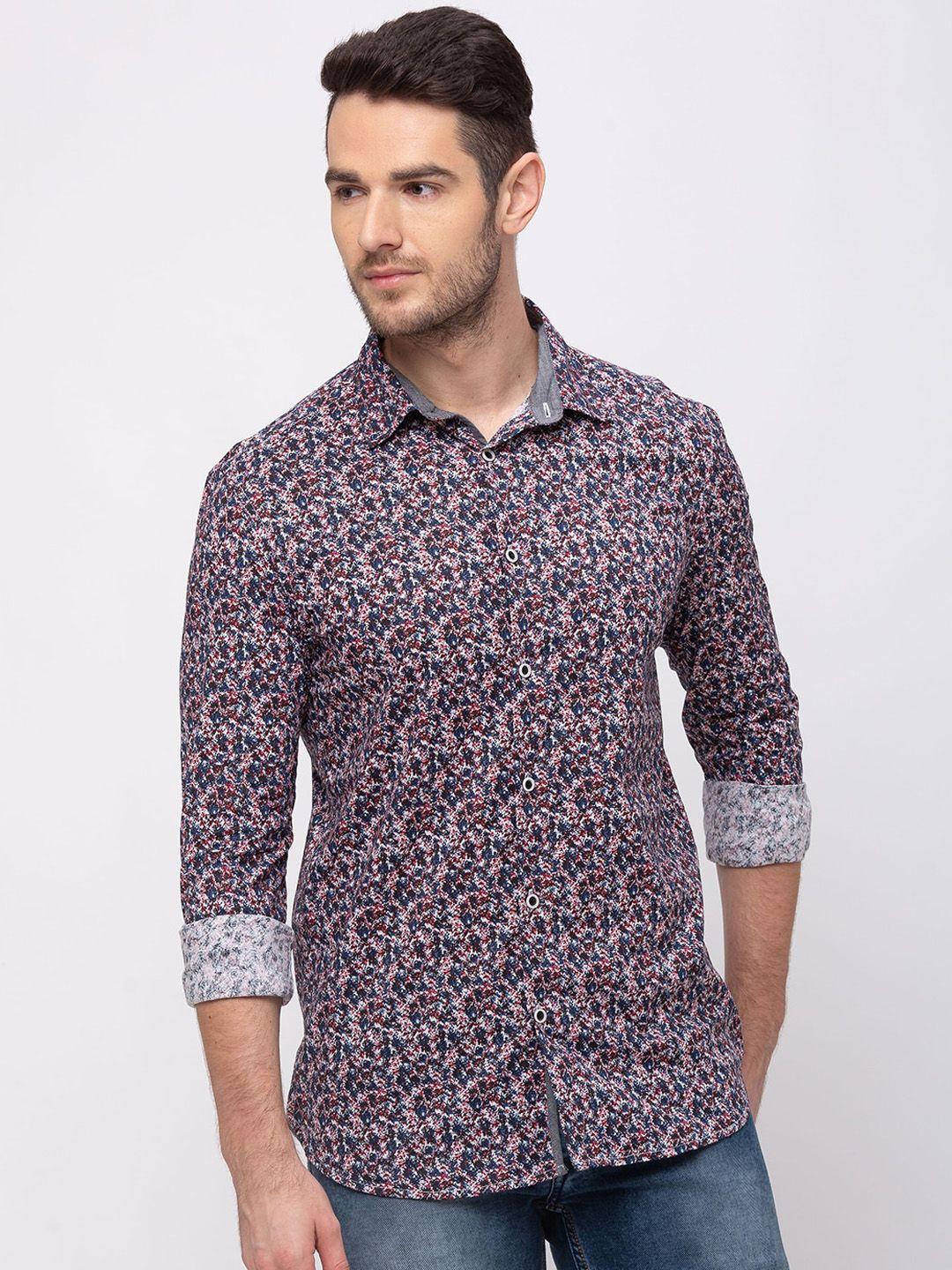 kenneth cole men navy blue regular fit printed casual shirt