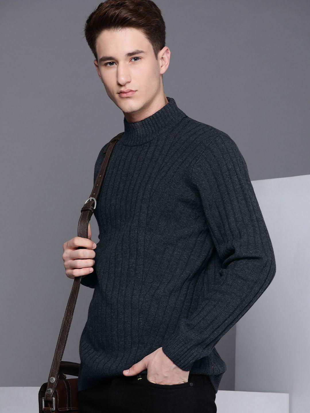 kenneth cole men navy blue ribbed pullover