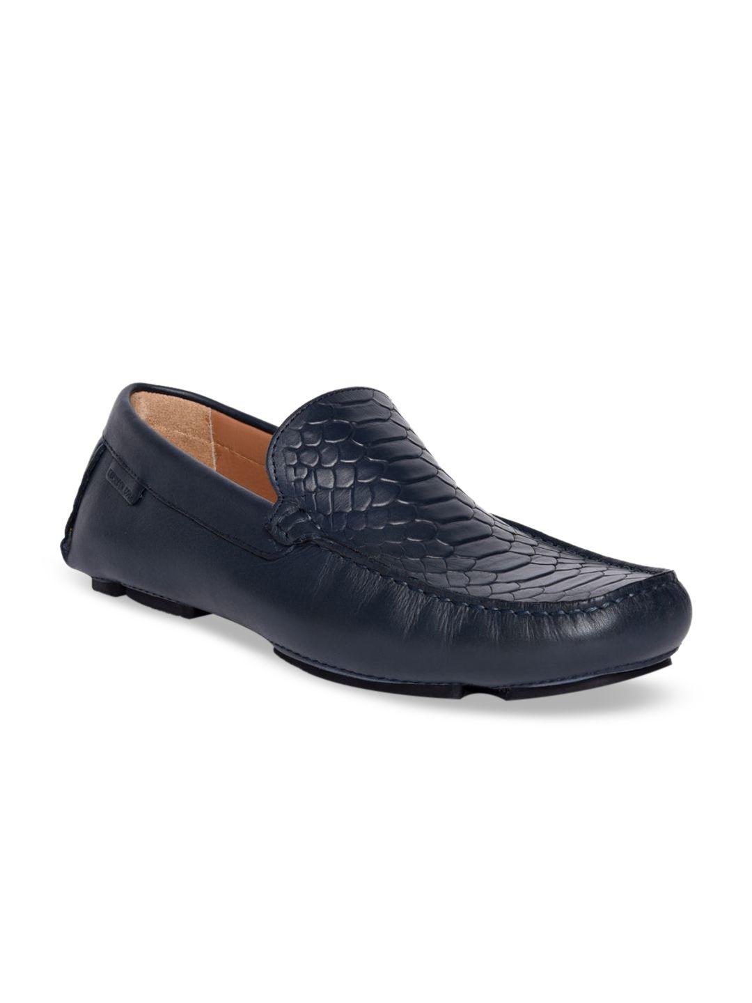 kenneth cole men navy blue textured leather loafers