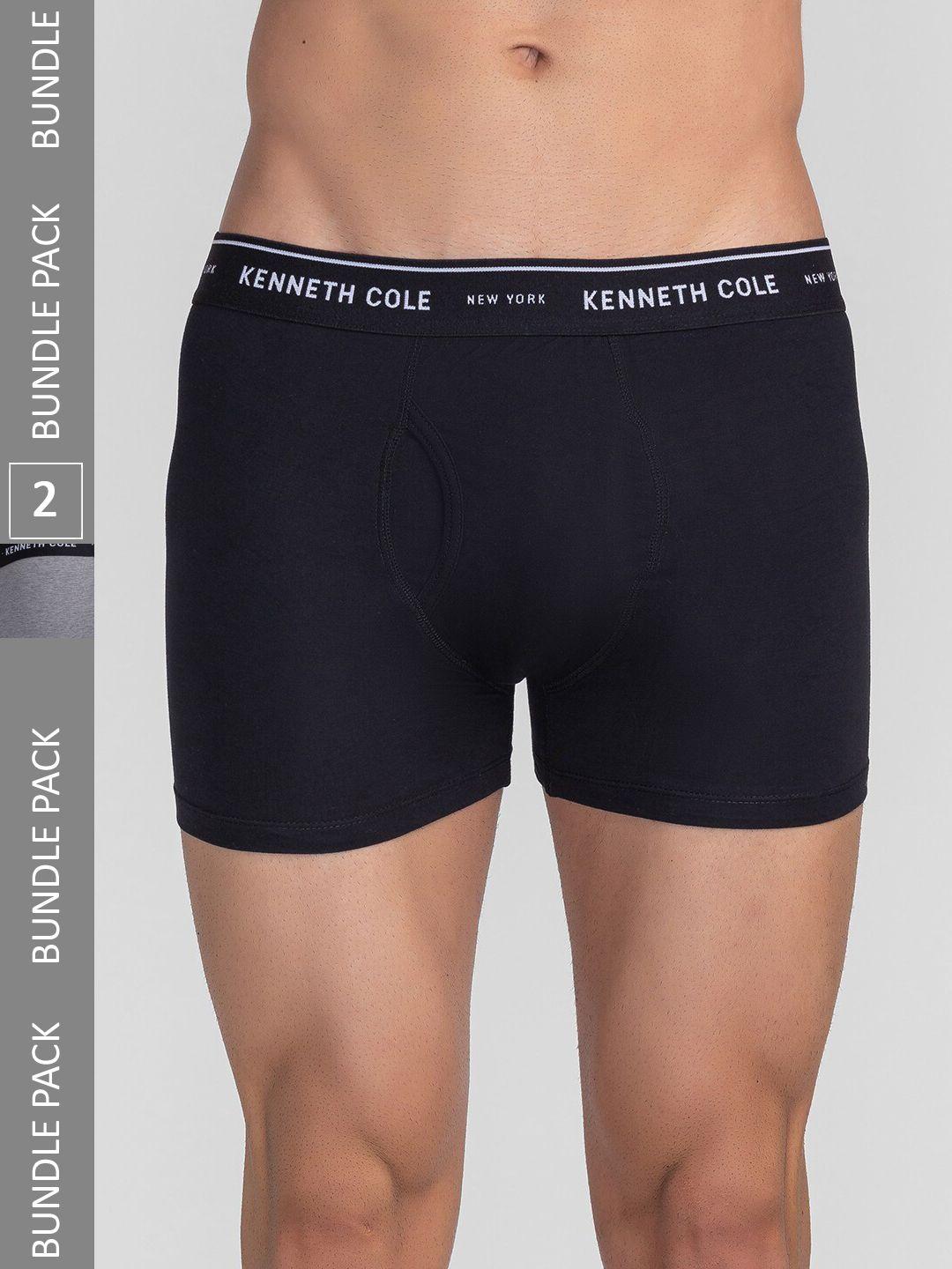 kenneth cole men pack of 2 brand logo printed waistband outer elastic trunks