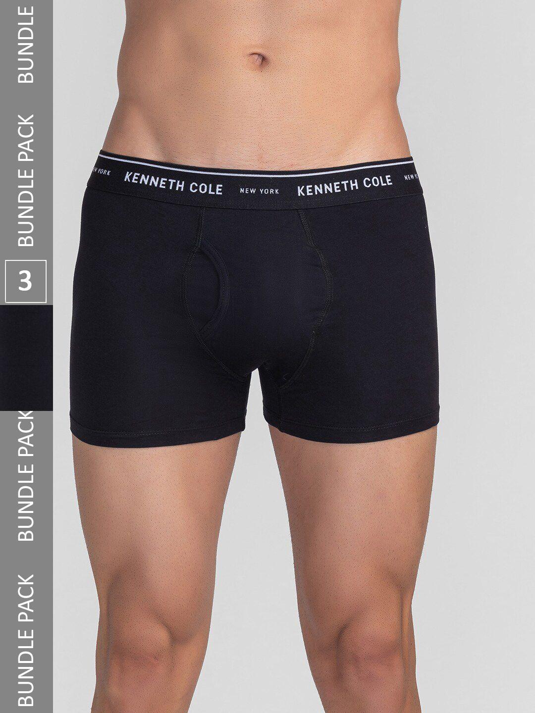 kenneth cole men pack of 3 brand logo printed waistband outer elasticated trunks