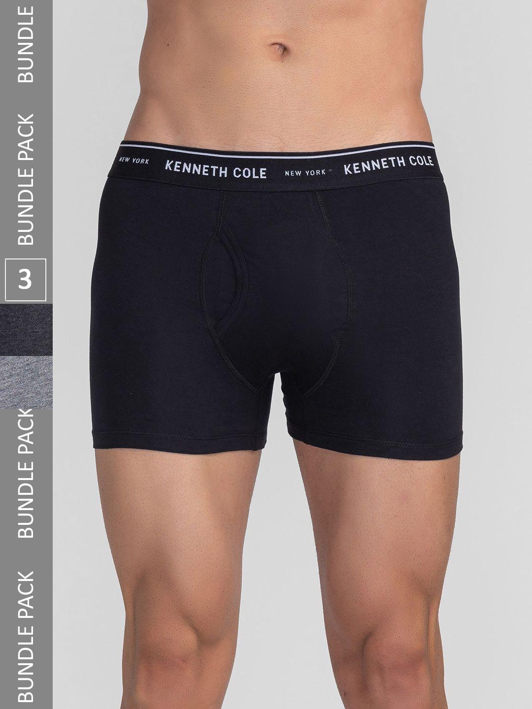 kenneth cole men pack of 3 brand name printed detail cotton trunks