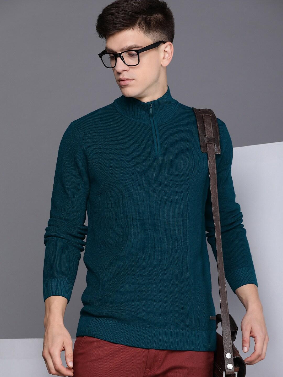 kenneth cole men teal blue solid knitted pullover