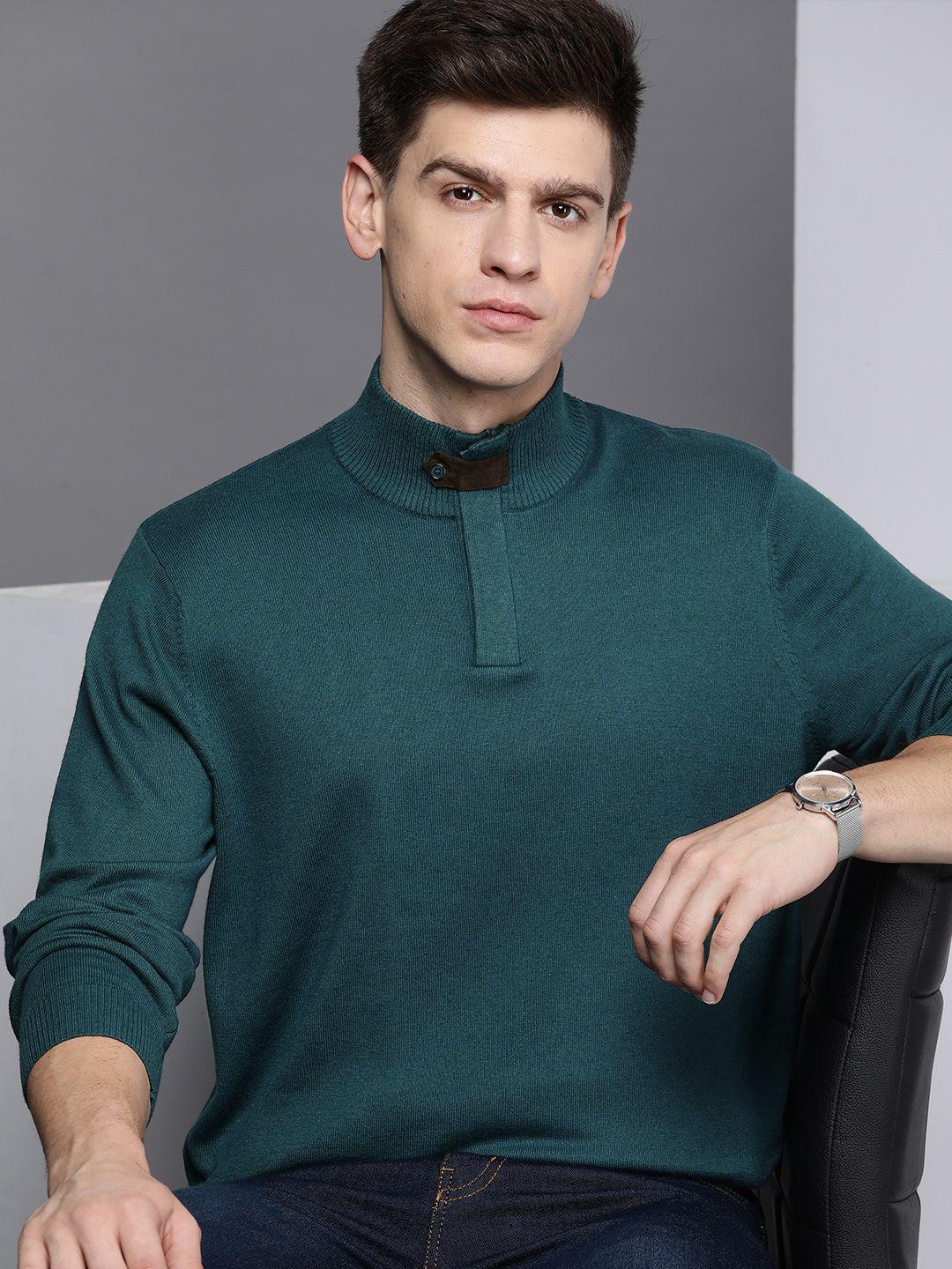 kenneth cole men teal green solid mock-neck pullover sweater