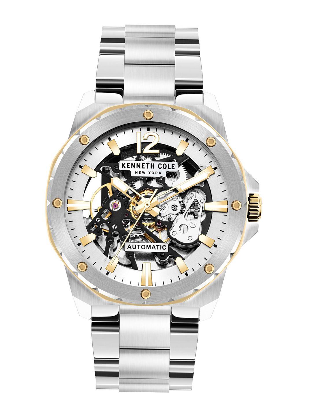 kenneth cole men white skeleton dial & steel toned analogue watch - kcwgl2104202mn